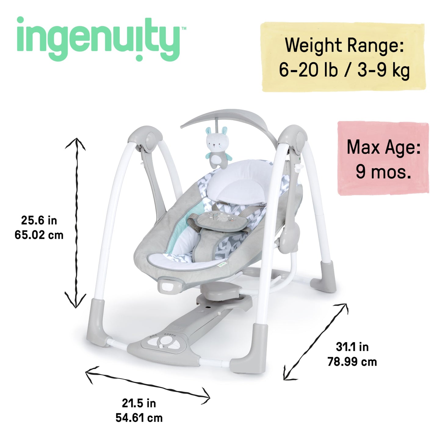 Ingenuity ConvertMe 2-in-1 Compact Portable Automatic Baby Swing - Tots Treasure Trove